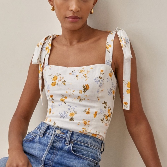 Reformation Ellora Linen Floral Top 💐size 12 - Picture 1 of 6